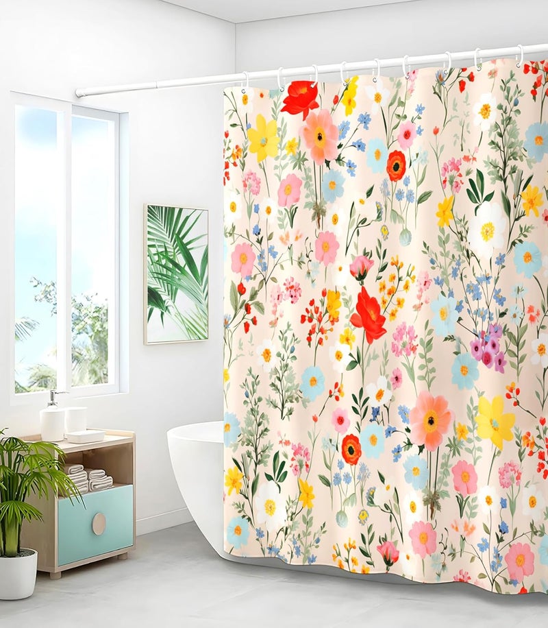Stanoha Shower Curtain for Bathroom Stall Boho Modern Cute Aesthetic Decorative Girly Waterproof Unique Yellow Floral Girls Chic Print Design Teen Pretty Women Cortinas de Baño Bathtub 72 x72 Inch - Image 4